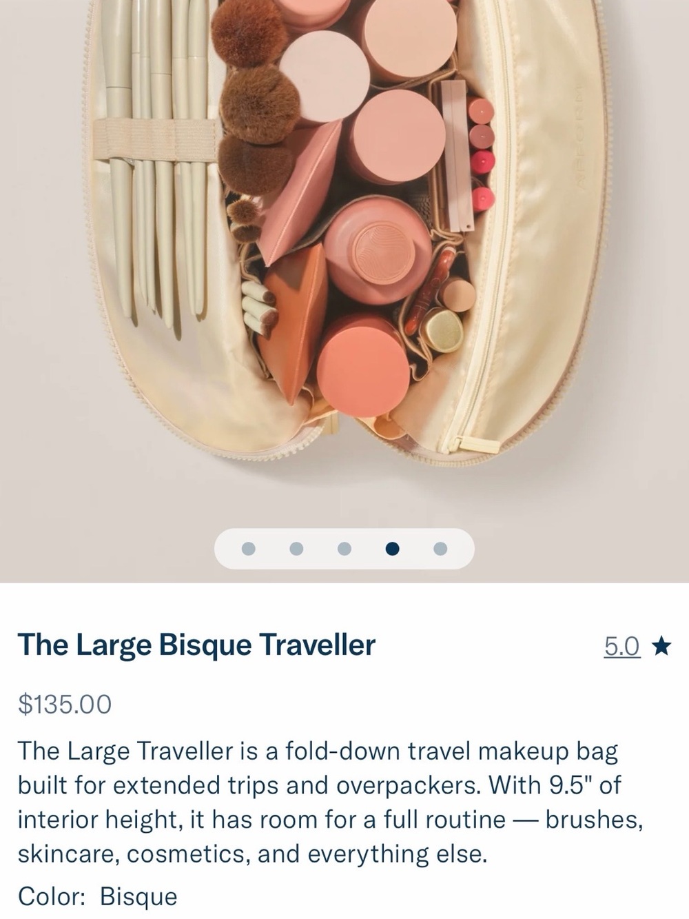 Large Bisque Traveller Fold-Down Makeup Bag